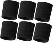 HANERDUN Wrist Sweatbands Thick Cotton Terry Cloth Wristbands for Men and Women Athletic Sweat Bands for Sports Tennis Gym Basketball, Unisex, SWB-1001_Black_6PCS, Black(6 Pieces), One Size