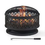 Sunjoy 30 in. Outdoor Fire Pit, Patio Black Round Wood-Burning Steel Firepit Large Fire Pits for Outside with Spark Screen and Fire Poker