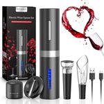 6-in-1 Rechargeable Electric Wine Opener Set with foil Cutter, Pourer, Vacuum Stopper*2 and USB Charging Cable for Wine Lovers