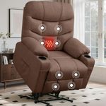 Korser Power Recliner Chair for Elderly and Adults, Power Lift Recliner Chair with Massage and Heating, Electric Recliner with Remote Control and Cup Holders for Living Room, Linen Fabric, Brown