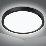 Defurhome Bathroom Ceiling Light,18W 1500LM,100W Equivalent,5000K Daylight White,Waterproof IP54,Dome,Modern, Flush Ceiling Light for Kitchen,Bulkhead,Toilet,Porch,Bedroom,Utility Room,Ø22CM(Black)