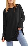 Womens Casual Long Sleeve T Shirts Crewneck Loose Fit Tunic Tops Sweatshirts with Thumb Holes.Black.L