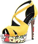 HDEUOLM Women Stiletto High Platform Heel Peep Open Toe Sandals Ankle Strap Wedding Dress 4.7 Inches Heels, Yellow, 11