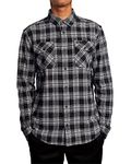 RVCA Men's Standard Fit Long Sleeve Button Shirt L/S Flannel/Black, Large