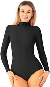 Kepblom Adult Ballet Dance Leotard Turtleneck Long Sleeve Spandex Bodysuit Tops for Women, Black, X-Small