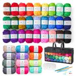 Inscraft 48 PCS Crochet Yarn Kit, 1400 Yards 40 Colors Acrylic Yarn Skeins, 2 Crochet Hooks, 2 Weaving Needles, 4 Stitch Markers, 1 Bag, Yarn for Crocheting & Knitting, Gift for Beginners and Adults