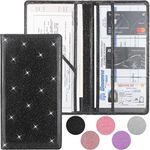 Car Registration and Insurance Holder, Premium Leather Insurance and Registration Holder,vehicle Glove Box Car Organizer, with Magnetic Shut for Cards, Driver License (Glitter Black A)