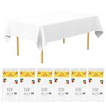 YANGTE 6 Pack Disposable Tablecloths Plastic Rectangle Table Covers 54 x 108 Inch Table Cloths for Indoor or Outdoor Parties Birthdays Weddings Picnics (White)