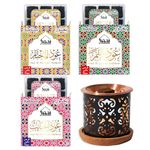 Dukhni Oud Al Mukhtar, Oud Al Qamar, Oud Al Habayeb Bakhoor Set by Dukhni | 3 x 9 Piece Each & Taj Bakhoor Burner | Arabic Bakhoor Incense | Perfect to Relax & Meditate | Great Gift