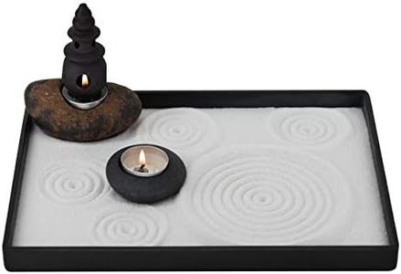 ICNBUYS Handmade Zen Garden Pebble Tealight Candle Holder Set Censer with Free Zen Garden Tools, Sand, Base Tray and Accessories
