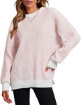 Zeagoo Women's Oversized Crewneck Sweaters Batwing Long Sleeve Side Slit Ribbed Knit Pullover Sweater Tops Pink X-Small