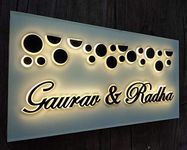 Aarushi Creations Personalised Home/Door Name Plate Acrylic, -3 Year Warranty- Acrylic embossed letters with Lighting, Laser Cut, Size 16 x 8 in