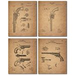 Gun Patent Wall Art Prints - Set of 4 Antique Firearm Photos - Smith and Wesson - Samuel Colt