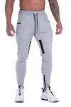 FIRSTGYM Mens Joggers Sweatpants Slim Fit Workout Training Thigh Mesh Gym Jogger Pants with Zipper Pockets - Grey - Large