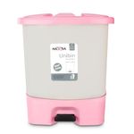 Nayasa Unibin Square 20 Ltrs With Lid and Detachable Plastic Bin With Handle For Easy Lift, Modern & Strong Body Structural Pedal Dustbin For Home, Kitchen, Bathroom, Office & Hospital, Pink & Grey