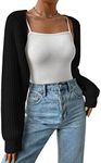 Verdusa Women's Long Sleeve Open Front Knitted Crop Cardigan Sweater Shrug Black S