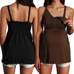 iloveSIA 2PACK Maternity Tops, 7027 Nursing Camisole Tops, Breastfeeding Tank Top Built-in Nursing Bras, Coffee, Large