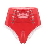 CHICTRY Women's Shiny Metallic Low Rise G-String Thong Briefs Micro Mini Panties Lingerie Underwear Red C 4XL