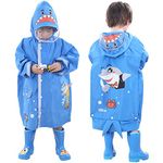 Hovkib Kids Raincoat for Girls Boys Rain Jacket 3D Cartoon Rain Poncho Children Toddler Waterproof Rain Wear Reusable Rainproof Cape 2-10 Years Blue