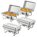 KWDOBUUS 4 Pack Chafing Dishes Buffet Set 8QT Stainless Steel Chafer Set, Foldable Food Warmers with Full Size Pan & Half Size Food Pan Set,Water Pan,Serving Tongs for Weddings, Parties, Banquet