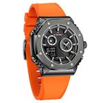NAVIFORCE Men Dual Display Analog Digital Watch Multifunctional Military Quartz Wrist Watches Sport Waterproof Silicone Band, Black+Orange, fashion, casual, sports, business, outdoor, military, luxury