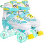 Kids Roller Skates for Boys, Teal Adjustable Rollerskates with Light Up Wheels for Toddler Little Kids Ages 6-12 4 5 6 7, Beginners Outdoor Sports, Best Birthday Gift for Kids