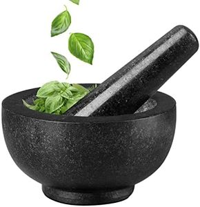 Flexzion Mortar and Pestle Set with Non-Slip Silicone Base and Easy Grip Handle - Molcajete Guacamole Bowl Herb Spice Grinder Salsa Maker, Apothecary Kitchen Tool 4.72 Inch (Granite) Black