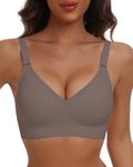 HORISUN Wireless Push Up Full Coverage Bra for Women Seamless Bras with Soft Support Regular and Plus Size (Coffee,M)