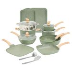 Kitchen Academy 17 Piece Non-Stick Pots and Pans Set, Induction Pan Set, Granite Non-Stick Saucepan Set, Green