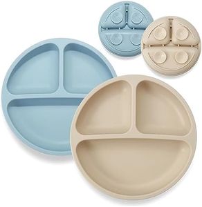 PandaEar 2 Pack Toddler Plates Silicone Suction Plates for Baby Kids| Divided Unbreakable Baby Feeding Plate, Non-Slip, Non-Toxic, BPA Free, Dishwasher and Microwave Safe