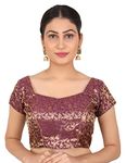 FIGUREUP Women's Cotton Floral Half Sleeve Blouse (WINE CHANDERI BLOUSE_36_Wine_36)