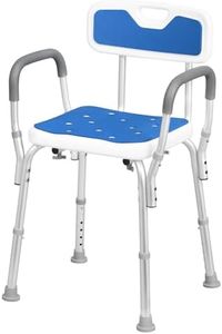 EUGAD Chaise de Douche, Tabouret de Douche, Siège Ergonomique, Hauteur Réglable, avec Dossier et Accoudoirs, Pieds Antidérapants, Cadre en Aluminium, Blanc+Bleu