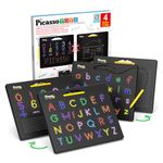 PicassoTiles 2PK 4-in-1 Magnetic Drawing Board 12x10 inch Large Magnet Tablet Pad with 4 Facings Lowercase & Uppercase Alphabets, Numbers, & Freestyle STEM Learning Writing Reading Playboard PTB06