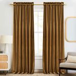 RYB HOME Gold Brown Soft Velvet Curtains 84 inch Length, Light Blocking Energy Saving Vintage Retro Decor Silk Hand Feel Privacy Vertical Shade for Nursery Playroom Bedroom, W52 x L84 inches, 2 Panels