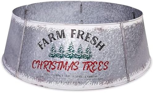 Hallops Galvanized Christmas Tree Collar - Large to Small Christmas Tree Base Cover. Adjustable Metal Skirt, Christmas Decor (Distressed White, Oversize)