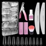 Clear False Nails with Glue, Venares 500 Pcs False Nail Tips 10 Size Acrylic Nails Tips and Glue Nails File Buffer Block Acrylic Nail Brush Nail Clipper, Fake Nails Set for Gel Extensions