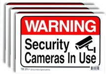 ArtSkills Warning Security Cameras in Use Sign, 4 Pack Durable Weather Resistant Styrene Plastic, 12” x 8”, Video Surveillance Signs for Homes, Apartments, Businesses