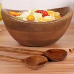 Dreamy Walls Wooden Salad Bowl with 2 Serving Spoons - Large Mango Wood Utensils Deep Bowls for Home & Kitchen - Perfect Mixing Food, Fruit and Vegetables - Housewarming Gift