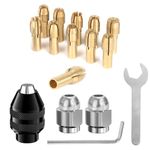 Saipor 16PCS Drill Chuck Collet Set, 4486 Keyless Quick Change Chuck Rotary Tool with Replacement 4485 Brass Collet Nut Set (0.5-3.2mm) Chuck Collet Kit Compatible with Model 3000 4000 7700 8200