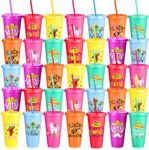 Gandeer 35 Pcs Fiesta Tumbler with Straw and Lid 24 oz Mexican Water Bottle Iced Coffee Travel Mug Cup Reusable Plastic Cups for Cinco De Mayo Party Decorations Fiesta Taco Birthday Party