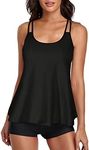 Urchics Womens Tankini Swimsuit Tank Top Two Piece Bathing Suits with Boyshorts, A-black, X-Large