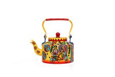 A Krazy Mug Hand Painted Colourful Décorative Traditional Village Theme Design Desi Tea Chai Aluminium Kettle (1.25 L)