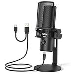 VeGue USB Condenser Microphone, Cardioid Studio Mic All Metal with Gain Control & Headphone Output for Gaming, Recording, Podcasting, Chatting Compatible with MAC PC Laptop or Windows Desktop, VM50