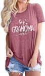 Grandma T Shirt Women Best Grandma Ever Shirt Letter Print Short Sleeve Grandmother Tees Tops, Pink, XX-Large