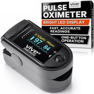 Vive Precision Pulse Oximeter - Oxygen Monitor Fingertip, Heart Rate Medical Grade Sensor LED Display - Accurate Finger Meter For Saturation SpO2, Lanyard & Batteries Included