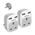 UK to South Africa Plug Adapter 2 Pack, TESSAN South Africa Power Adapter with 2 USB, Grounded Type M South Africa Travel Adapter, UK to SA Plug Adaptor for South Africa, Namibia, Swaziland, Lesotho