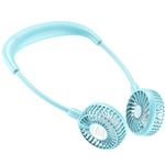 PANERGY Portable Neck Fan, Battery powered Rechargeable Fan,Hand Free Personal Fan, Adjustable, Wearable Fan for Travel Sport Work Women Kids (Blue)