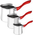 DESTALYA Turkish Coffee Pot, Stainless Steel Ibrik Cezve Briki Arabic Greek Pot, Butter Chocolate Milk Warmer, Sauce Maker, Small Hot Pot with Spout for Stove top (Coffee Pot Red 3 Pcs)