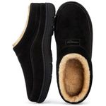 HomeTop Men's Moccasin Slippers Soft Warm Non-slip Memory Foam Indoor House Shoes with Fluffy Lining Black, 11-12 US