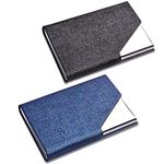 CKANDAY 2 Pack Business Name Card Holder PU Leather & Stainless Steel Multi Card Case, Professional Protective Pocket with Metal for Credit ID Card Men Women-Blue/Black